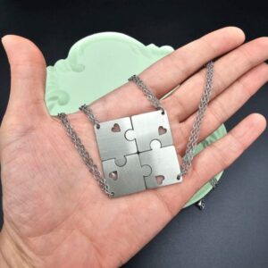 گردنبند استیل  ست 4 نفره پازلی قلبی